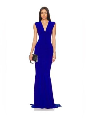 Sleeveless Deep V Neck Shirred Front Fishtail Gown Electric Blue
Norma Kamali